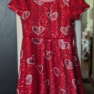 Sparkling Red Heart Sequin Kids Dress